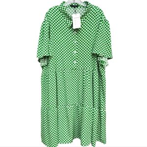 Vibrant Green Checkered Midi Dress Size 5XL